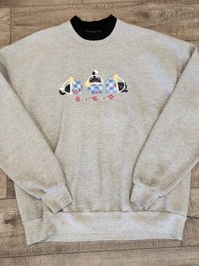 VTG Top Stitch by Morning Sun Womens Sweatshirt Black Cat Basket Gray Size Large